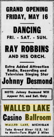 Walled Lake Dance Pavillions - 11 May 1952 Ad (newer photo)